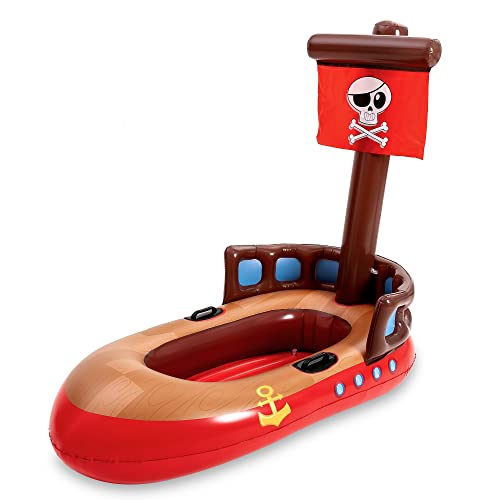 Sloosh Flotador inflable para piscina de barco pirata, balsa para niños, flotador de agua con asas dobles para diversión de verano, fiesta en la piscina, 56 x 50 x 30 pulgadas Cover