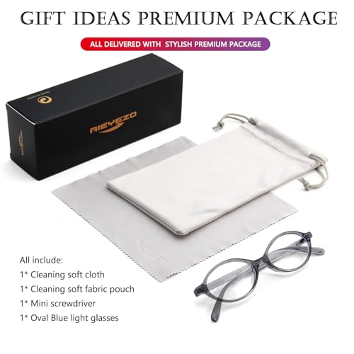 Image of AIEYEZO Small Oval Blue Light Glasses for Women Fashion Retro TR90 Oval Frames Computer Screen Glasses (Clear Grey)