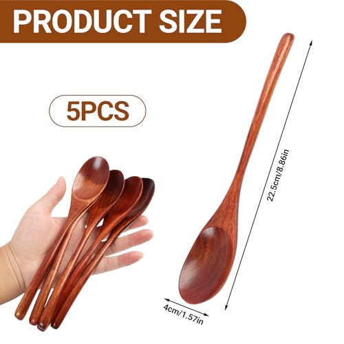 5-Piece Wooden Spoon Set: Japanese-Inspired Cooking Utensils with Long Handles, Eco-Friendly Gift Box Included - Image 2