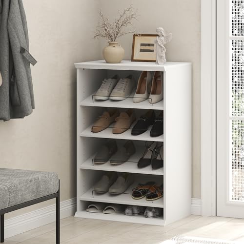 Image of Furinno FANO Shoe Rack, 4-Tier Shoe Organizer, Closet Shoe Shelf with Angled, Adjustable Shelves, Stackable Shoe Storage, 15.9 x 23.6 x 36.2 for Wardrobe, Bedroom, Living Room, White