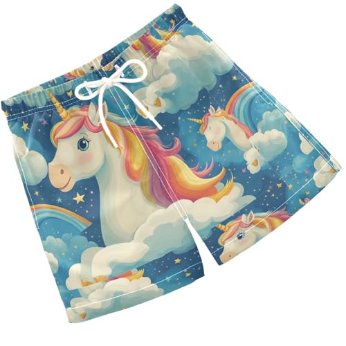 Pigsaly Boys Swim Trunks Happy Unicorns Gold Hearts Boys Board Shorts Swimsuit Swimwear Summer Bathing Suit S