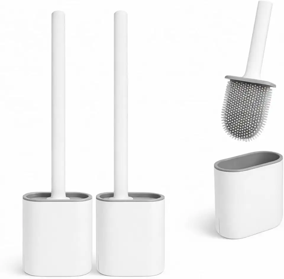 Kit 2 Escovas Sanitárias de Silicone com Suporte, Design Minimalista, Escova Redonda para Limpeza de Vaso Sanitário