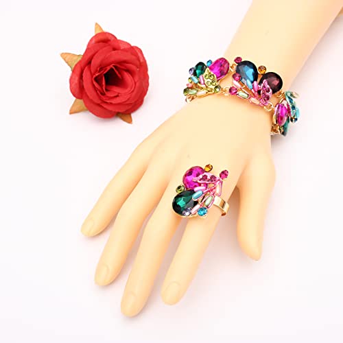 Jewelry Set For Women, Statement Necklace Dangle Earrings Bracelet Ring, White/Kc Gold Plated Jewelry Set With Rhinestone Pearl Crystal Wedding Party Jewelry For Bridal Bridesmaid (Multicolor-Gold Plated) #TOP3