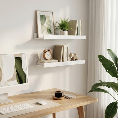 PURELLEL Wandregal 2er Set Weiß 40 cm – Zwei Schweberegale für Bilderleiste & Dekoration – Perfekt für Wohnzimmer, Kinderzimmer & Flur