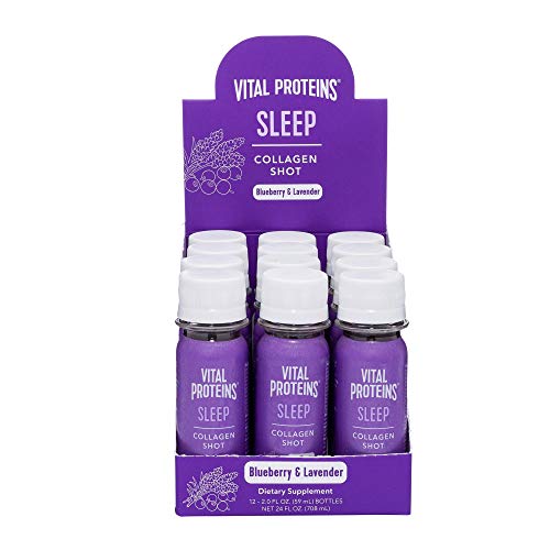Vital Proteins Collagen Dietary Supplement Shot, 12 ct Sleep Shot, 1mg of Melatonin, 200mg GABA, 200mg of Magnesium - Help Support a Healthy Night’s Sleep, Blueberry & Lavender
