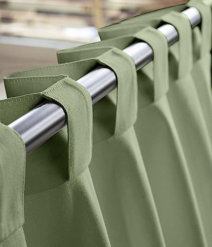 Image of THE LINEN COMPANY Extra Long Curtains 10 Feet, Solid Duck Canvas Cotton Curtains for Living Room & Hall, 10ft Set of 2, Avocado Green