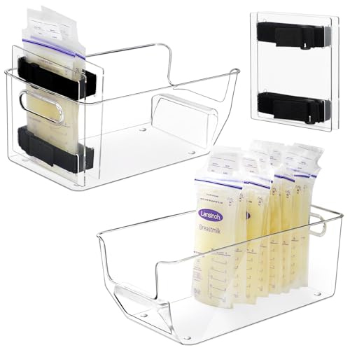 Image of Breastmilk Storage Containers with Breastmilk Freezer Flattener Kit, Widen Breast Milk Storage Bag Organizer for Fridge, Flat Evenly Save Refrigerator Space (2 Containers 1 Set Freezer Flattener)
