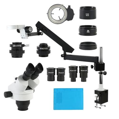 Microscope Simul Focal Parfocal 3.5X-90X 180X Trinocular Stereo Microscope Rotatable Articulating Arm Clamp Auxiliary Lens for Soldering, Type C 32 Columns