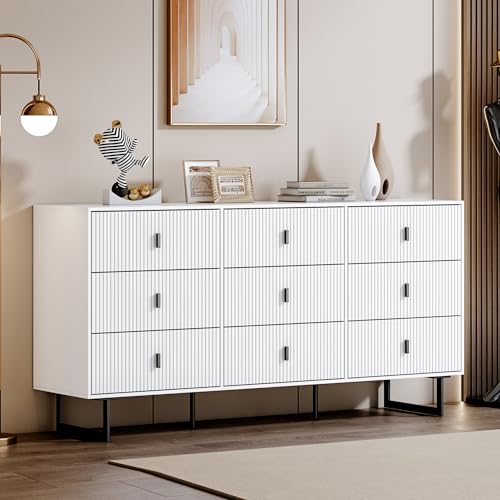 Image of Chrangmay White 9-Drawer Chest of Drawers for Bedroom,Modern 9 Drawer Triple Dresser with Deep Drawers, Wide Storage Organizer Cabinet for Living Room, Hallway,Nursery and Closet Storage Bedroom