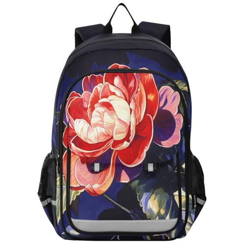 senya Red Begonia Backpack Water-Resistant Bag Lightweight Bookbags with Reflective Strip