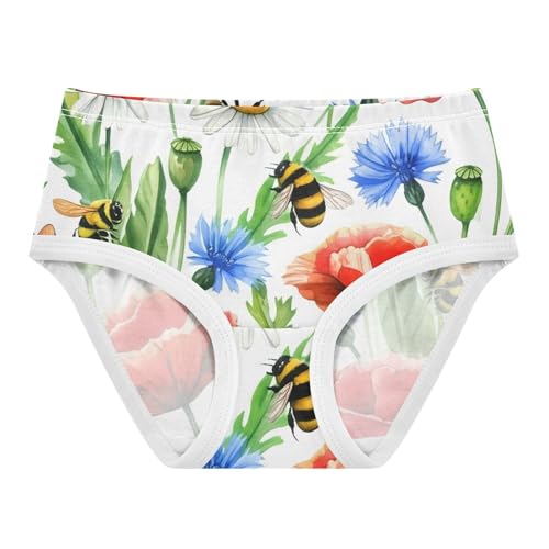 Red Poppy Flowers Bee White Cute Panties Girl Toddler Girls Underwear Cotton Florals Briefs Underpants 2t