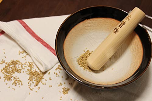 Made In Japan Ripple Ridge Mortar And Pestle Suribachi And Surikogi Set Small 5.91 Inches For Both Right And Left Handed Black Authentic Mino Ware Pottery K81714 #TOP5
