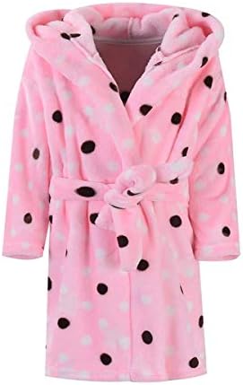 TOLLION Toddlers Kids Hooded Robe Boys Girls Soft Flannel Bathrobes Pajamas Plush Robe(Dots,4T)