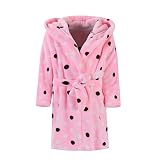 TOLLION Toddlers Kids Hooded Robe Boys Girls Soft Flannel Bathrobes Pajamas Plush Robe(Dots,4T)