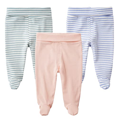 Teach Leanbh Infant Baby 3 Pack Footed Pants Cotton High Waist Casual Leggings