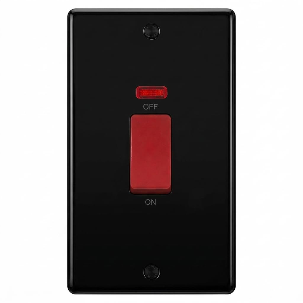 Evoges Vector 45A Cooker Switch with Neon, Double Plate, Gloss Black