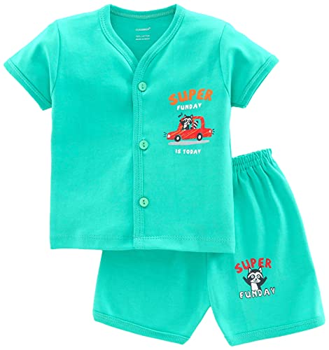 Image of CUCUMBER Baby Half Sleeve Front Open Cotton Top And Bottom Shorts Set