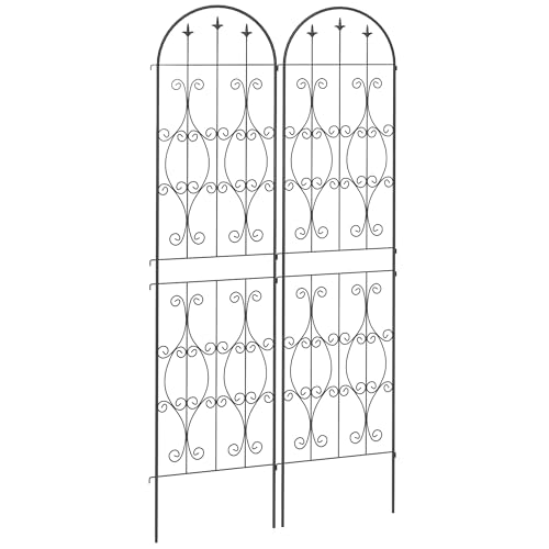 Outsunny Lot de 2 Supports pour Plantes Grimpantes, Treillis de Jardin avec Motifs de Volutes, pour Légumes, Vignes, Fleurs, en Métal, 50 x 220 cm, Noir