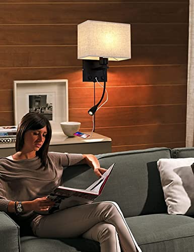 Liylan Wall Sconce Lighting Plug In Cord, Bedside Black Wall Light Fixtures With Usb Charging Port, Farmhouse Bedroom Led Wall Reading Lamp With On Off Switch #TOP4