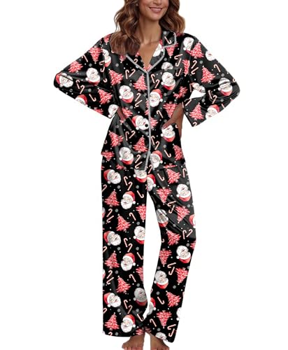 Image of Ekouaer Pajamas For Women Set Silk Pjs 2 Piece Satin Sleepwear Long Sleeve Button Down Lounge Sets With Pant