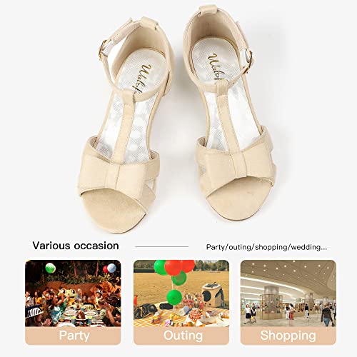 Walofou Princess High Heels Girl Nude Strappy Sandals Suede Sandals Party School Cosplay Toddler Little Girl Big Girl (Suede Nude 13) #TOP6