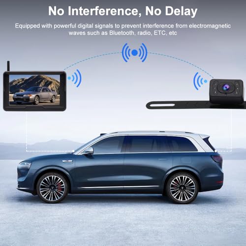 Wireless Backup Camera Digital Signal 5 Inch HD 1080P Rear View Monitor Kit IP69 Waterproof Night Vision Reverse Cameras for Truck Car RV Pickup Camper Van