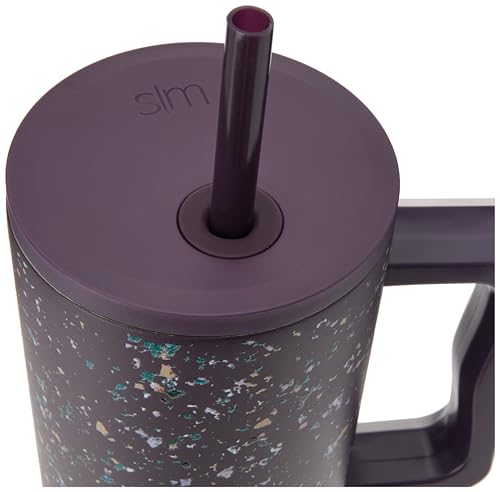 Image of Simple Modern 40 oz Tumbler with Handle and Straw Lid | Insulated Cup Reusable Stainless Steel Water Bottle Travel Mug Cupholder Friendly | Gifts for Women Him Her | Trek Collection | Plum Terrazzo