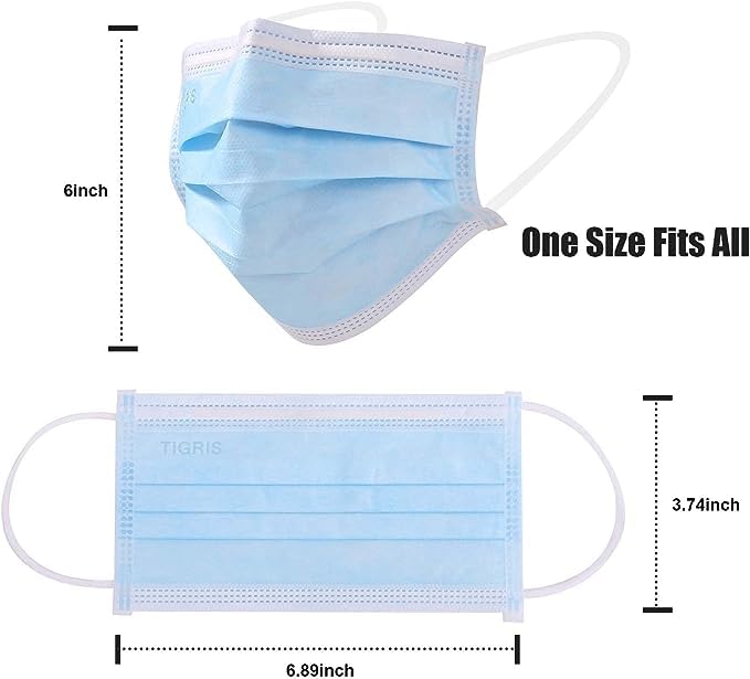 Miniatura 6 de 50 mascarillas desechables de nivel 3 con cinta elástica para las orejas, 0.14 onzas, 3 capas, desechables, individuales, no tejidas, transpirables,