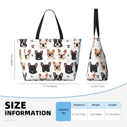 Large Beach Bags for Women Sandproof - Cute Pug Dogs Print Summer Travel Work Tote Bags with Zipper2
