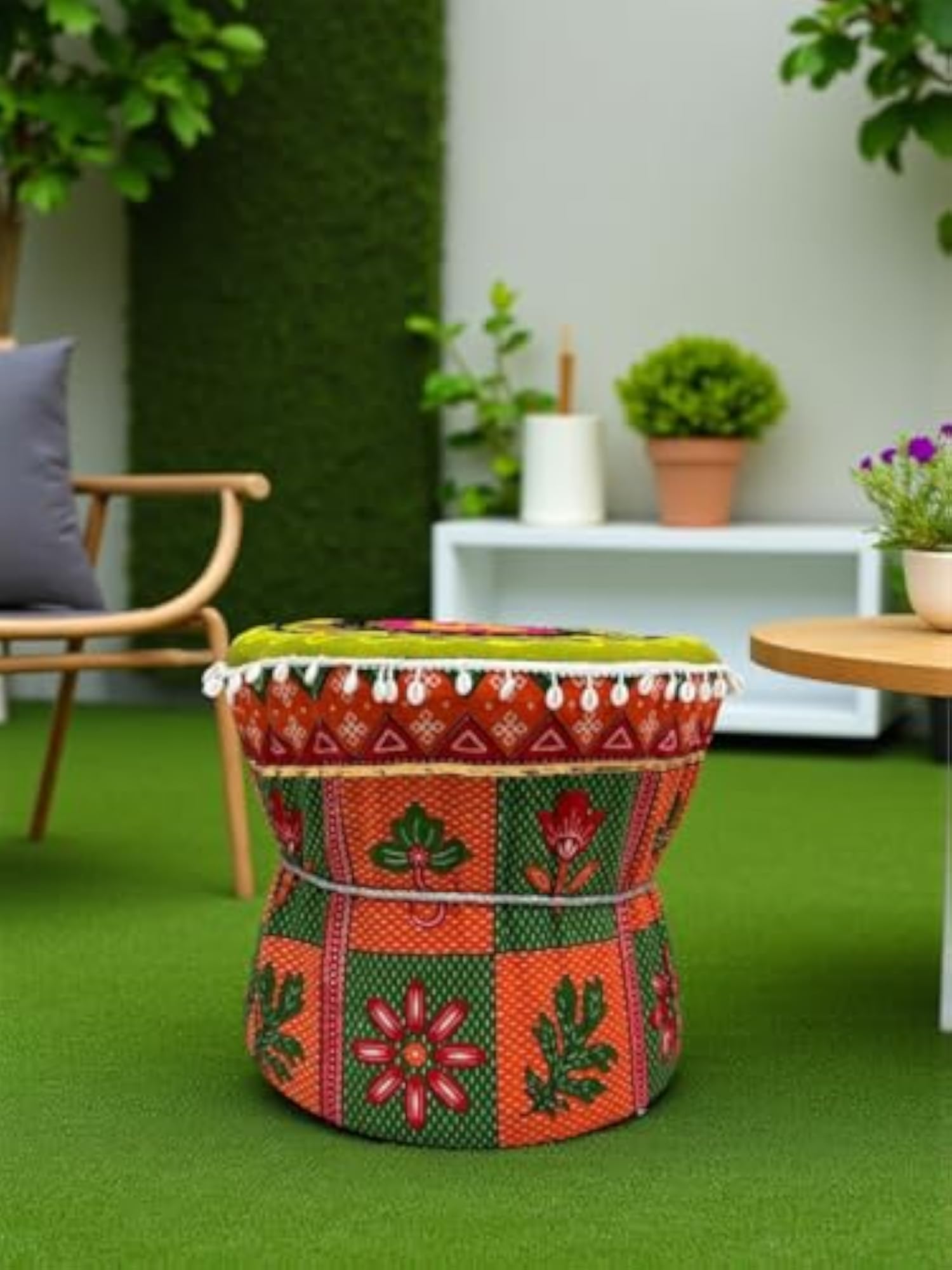 MUDACRAFT Handmade Ethnic Mudda Cover Ottoman Pouf