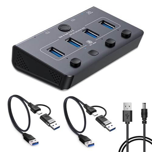Abligogo USB 3.0 Switch for USB A & C Devices - Aluminum Alloy USB Switch, Independent Port Control for Mouse, Keyboard, Printer - USB Switcher 2 Computers