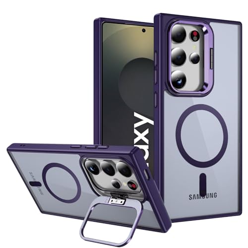 Image of VONZEE PC Compatible for Samsung S25 Ultra 5G Case,with Wireless Charging,(Not Compatible with Magsafe)Protective Case,Built-in Stash Stand Phone Case,Scratch-Resistant Back Cover,|Deep Purple