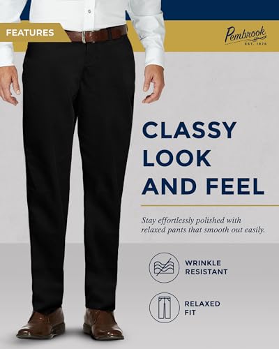 Pembrook Mens Elastic Waist Pants for Seniors with Zipper and Button - Black Mens Elastic Waist Jeans | Loose Fit Pull On Jeans for Men