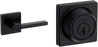 Weiser Halifax Keyed Entry Door Handle with SmartKey and Microban - Matte Black (9GLA5350-094) & Matte Black Square Deadbolt, ANSI/BMHA Grade 3 Security Door Lock