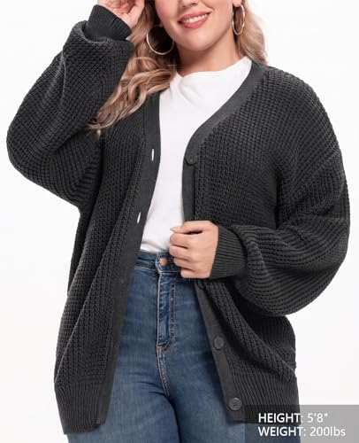 Image of QUALFORT Women's Oversized 100% Cotton Cardigan Sweater | Long Sleeve V Neck Button Down Open Front Knit Outerwear