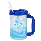 Plum Hill Hospital Cup with Lid and Straw, Large Water Cup with Straw and Handle, Hospital Mugs with Lid and Straw, 20 Oz Blue Medical Water Bottle, Clear Plastic Mug
