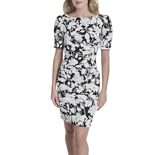 Image of DKNY Women's Short Sleeve Ruched Knee Length Sheath Dress with Button Detail