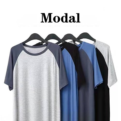 Camisa de noite masculina manga curta V-neck Nightwear confortável solto emendando camisas de noite