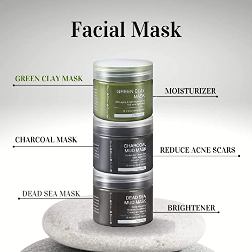 Bisou Bisou Bisou Clay, Dead Sea Mud & Charcoal Gel Face Mask Trio With Applicator, Deep Cleansing Clay And Mask Applicator, Facial Therapy Ph Balanced Hypo-Allergenic #TOP1