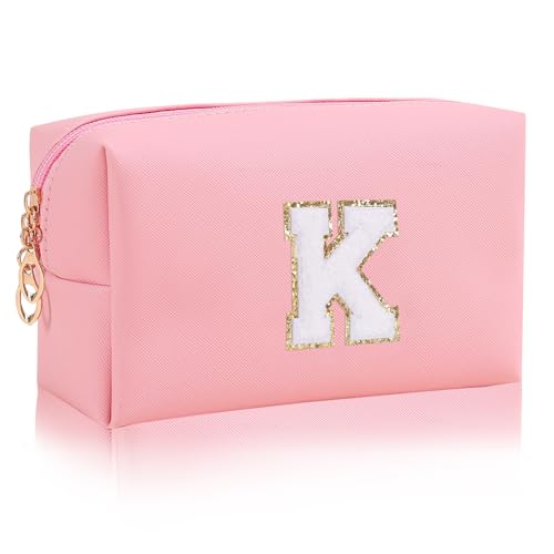 JHhomezeit Monogrammed Gift for Women Girls,Preppy Makeup Bag Personalized Initial Cosmetic Bag with Zipper,Cute Makeup Pouch, Waterproof Toiletry Bag,Personalized Gift for Girl＆Bridesmaids