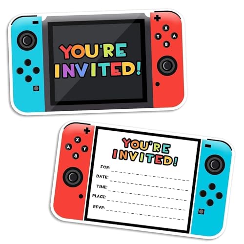 Xinfin 20pcs Video Gaming Birthday Kids Party Invitations Game Theme Party-Invites for Boys Childrens Party Decoration Supplies Double-Sided