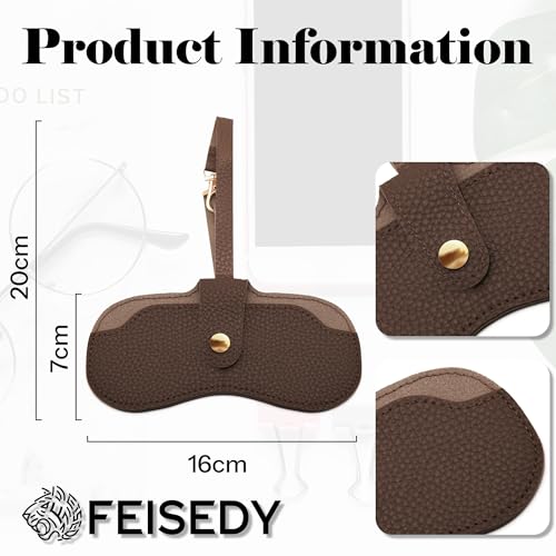 Image of FEISEDY Sunglass Case, 2Pcs Soft Leather Eyeglass Cases for Women | Slim Portable Glasses Holder, with Button-Closure Wrist Strap for Travel & Outdoor B0308