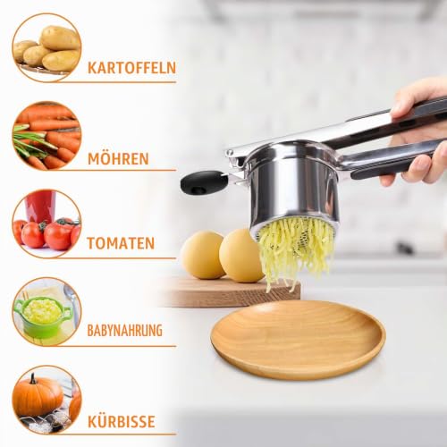Foto von vvhippo Kartoffelpresse, Spätzlepresse, Kartoffelstampfer mit 3 Austauschbare Sieb, Spülmaschinenfest, für Flauschige Kartoffelpüree, Babynahrung, spätzlepresse edelstahl, Entsaften