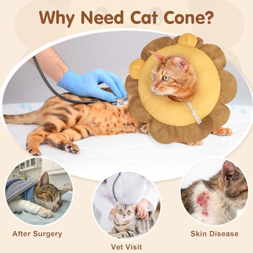 Image of BEAUTYZOO Cat Cone Collars Soft, Cat Recovery E Collars After Surgery to Stop Licking, Adjustable Elizabeth Circle Collar Cute Pet Donut Pillow for Cats Kitten Small Dogs, Lion M