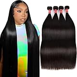 Oshiney Straight Human Hair Bundles 20-26 Inch 12A Brazilian Virgin, 100% Unprocessed, Straight Weave, Black, 4 Bundles