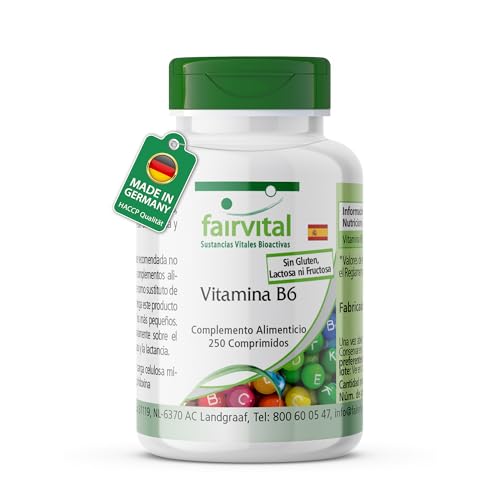 fairvital Comprimidos de vitamina B6, ALTA DOSIS, VEGANOS, 22,5mg de piridoxina, 250 comprimidos, fáciles de tragar
