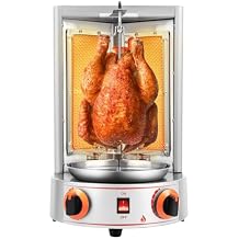 Vertical Gas Broiler, Gas Shawarma Grill Machine, Rotisserie Vertical Gas Broiler with 2 Burners Stainless Steel Body for Restaurant Dinner Home Kitchen 110V