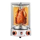 Shawarma Grill Machine, Gas Vertical Rotisserie with Gas Pipe & 2 Burners, Cooks up to 26 lbs meat, Countertop Rotating Kebab for Chicken, Beef, Lamb, BBQ, Shawarma
