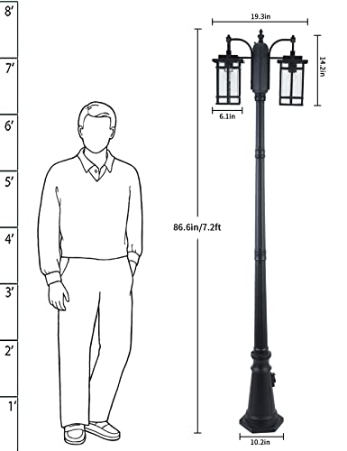 Vocldfa Retro Double Head Outdoor Post Light Dusk To Dawn Post Lamp With Outlet Ip65 Waterproof Street Light Fixture 2 Light Outdoor Lamp Post Lights Pole Mount Light With Clear Seeded Glass 86.6" H #TOP5