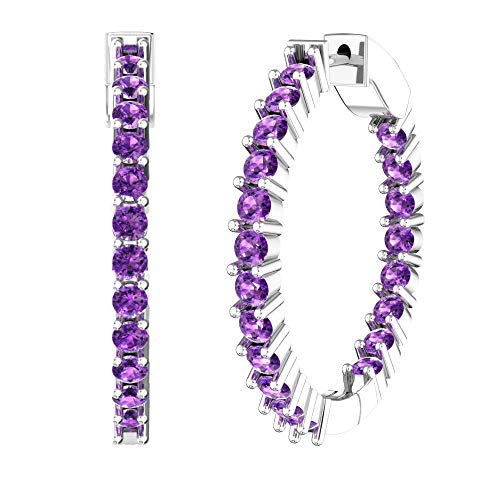 Belinda Jewelz Hoop Earrings For Women Birthstone Amethyst Tennis Eternity Earring 925 Sterling Silver 3 Mm Shiny Brilliant Round Cut Sparkly Gems Fine Jewelries Accessories Push Back, 3.4 Carat Purple Stone For Birthday Valentine's Day And Wedding Gift #TOP13